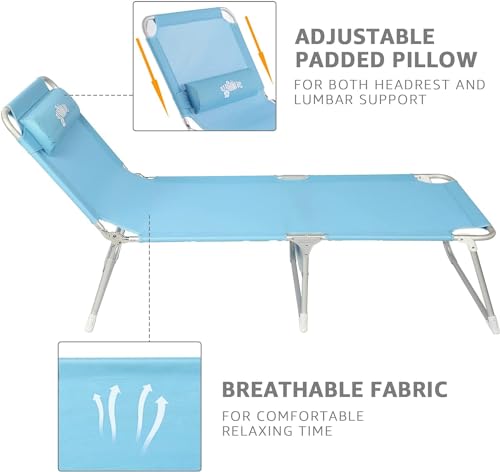 Old Bahama Bay 4-Positions Beach Cot, Folding Tanning Chair Camping Cot for Adults,Outdoor Adjustable Reclining Lounger Portable Lounge Chair for Beach/Patio/Sunbathing/Lawn/Pool(Blue)