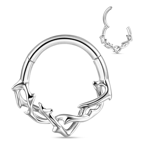 ASTM F136 Titanium Septum Ring Hoop,16G/8-10mm Nose rings Piercing Body Jewelry Clicker Cartilage Earring Hinged Segment Daith Piercing Black silver gold 1PC