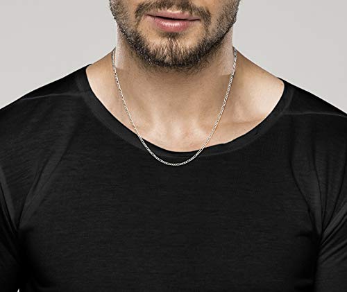 Miabella Italian Solid 925 Sterling Silver, 18Kt Gold Plated 2.3mm Diamond-Cut Figaro Link Chain Necklace for Women Men, Made in Italy3