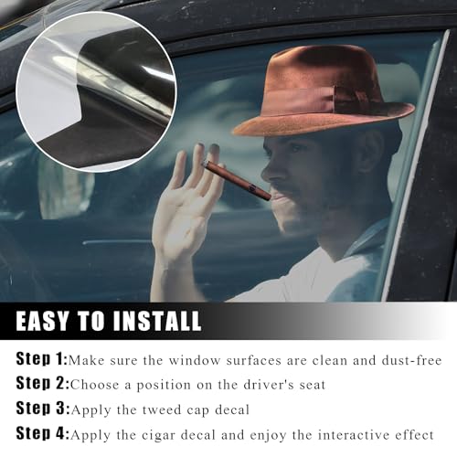 Image of DXNQ Fedora and Cigar Window Decal, Funny Driving Fake with Hat and Cigar Car Stickers, Waterproof Driving Crooner Decals for Vehicle Window Windshield, Car Decor Accessories (Style C)