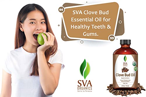 Sva Organics Clove Bud Essential Oil 4 Oz Organic Usda 100% Pure Natural Undiluted Premium Therapeutic Grade Oil For Skin, Teeth, Diffuser, Aromatherapy #TOP4