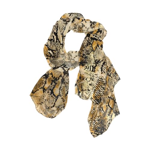 OTVEE Silk Like Scarf Animal Snake Print Yellow Scarf Soft Lightweight Chiffon Scarf Shawl Wrap for Women