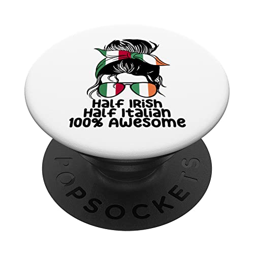 Half Italian half Irish Italy Ireland Mix PopSockets Swappable PopGrip, Black