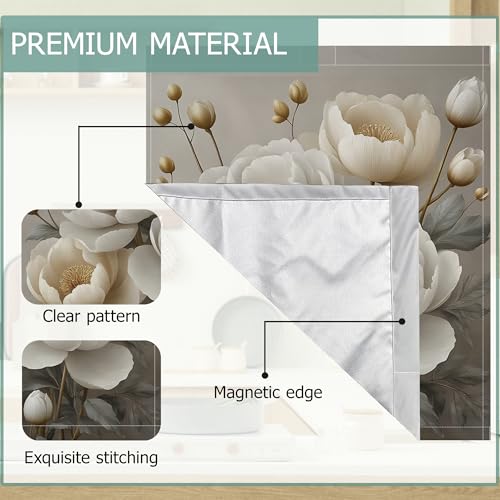 Image of Dishwasher Cover,White Peonies Flower Reusable Dishwasher Magnet Cover,Decorative Modern Art Magnetic Refrigerator Cover Front Panel Cover for Kitchen Decor 23x26 Inch