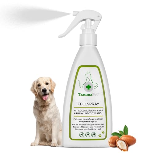TraumaPet Fellspray Natürliches Zeckenspray für Hund & Katze mit Arganöl & Thymianöl Zeckenmittel für Hunde & Katzen Zeckenschutz Spray für empfindliche Haut 200ml