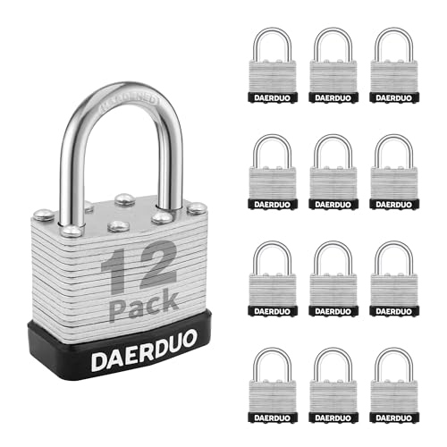 Image of 12 Pack 40 mm (1-9 /16 inch) Keyed Alike Laminated Padlocks with 24 Keys, Hardened Steel Short Shackle, Heavy-Duty Locks for Gym Lockers, Toolboxes, School Lockers, and Hasp Latches