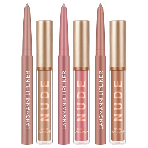 LOPHE Lippenstift Lip Liner Set, 6 Stück Matt Liquid Lipstick Mit Lip Liner Wasserdicht und Lang Anhaltende, Velvety Nude Lipstick für Jeden Tag, Weihnachten, Halloween（9+10+11）