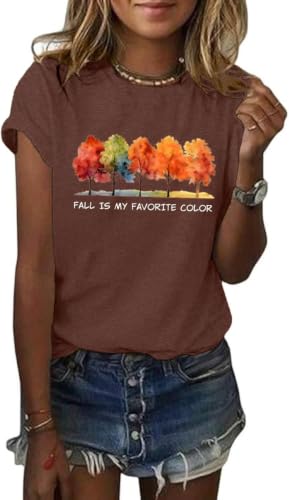 Nigbriz Women Fall is My Favorite Color Tshirt Halloween Shirt,Coffee-1,XL
