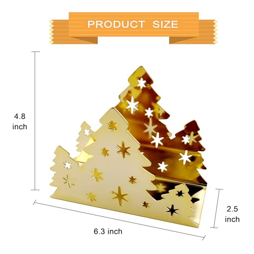Lysenn Christmas Napkin Holder for Tables - Tissue Dispenser for Kitchen Countertop - Upgraded Sturdy Stainless Steel - Storage and Organization for Multiple Sizes - 6.3 x 4.8 x 2.5 inches - Gold