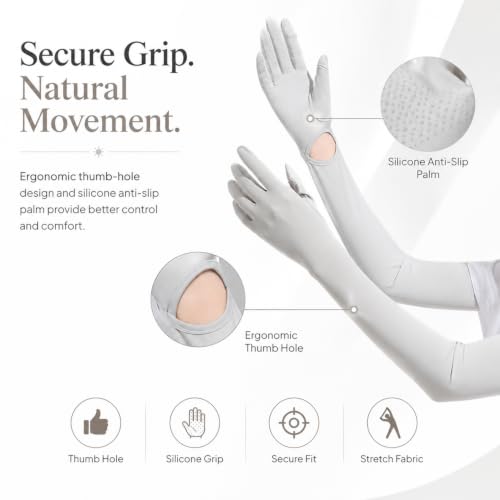 Image of SEMITO UV Protection Sleeves for Women & Girls, Sunblock Driving Gloves Non Slip for UV Protection Cooling Arm Sleeves for Biking, Cricket, Cycling, Golf & Outdoor Sports