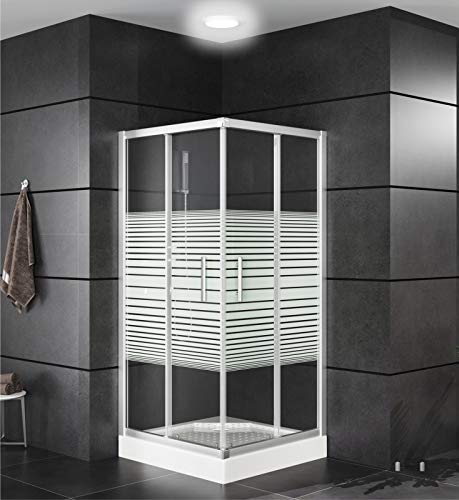 Preisvergleich Produktbild Oimex Duschkabine Eckig Viertelkreis Duschabtrennung Eckeinstieg Schiebetüren Echtglas Sichtschutz - verschiedene Größen 80 90, Größe: 80 x 80 x 195cm, Farbe: Eckdusche, mit Streifen
