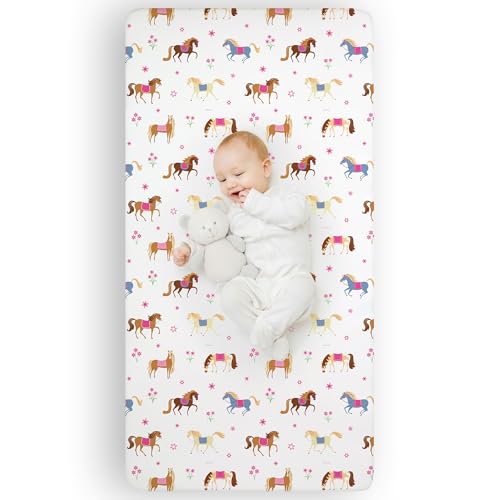 Wildkin Kids 100% Microfiber Crib Sheet – Soft, Breathable Fitted Sheet - Horses