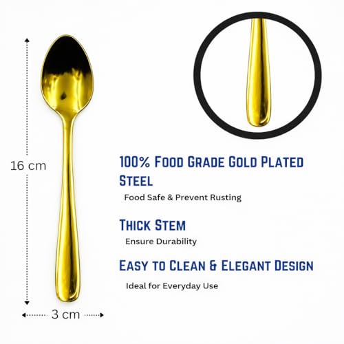 Image of 12 Pieces Stainless Steel Golden Spoon & Fork Set, 16 cm Each, Premium Cutlery Set for Home & Kitchen, PVD Gold Flatware, Elegant Dining (6 Dinner Spoons & 6 Dinner Forks