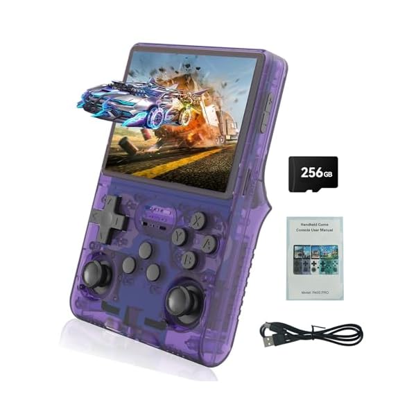 GWALSNTH R40S Pro Handheld Game Console, 30000 HD Games Mini Retro Video Console, 3.5-Inch IPS Screen,256GB Memory,Built in 45 Emulators,3800mAh Battery (Transparent Purple 256GB)