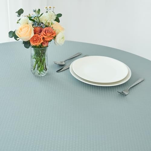 Image of maxmill Round Weaved Texture Design Tablecloth Spill-Proof Wrinkle Free Soft Washable Table Cloth for Circular Table Cover, for Dining Room Banquet Parties Holiday Dinner, 70 Inch Dusty Blue