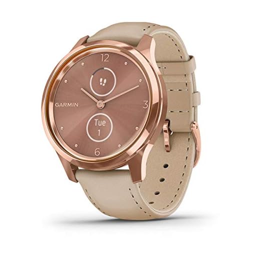 Garmin vívomove Luxe, Hybrid Smartwatch with Real Watch Hands and Hidden Color Touchscreen Displays, Rose Gold with Light Sand Leather Band