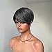 SAEIALL Salt and Pepper Pixie Cut Wig for Women Human Hair Full Machine Made Short Haircut Wig for Daily Use Grey Color Side Bangs Glueless Wigs Throw On and Go Wig