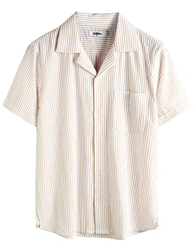 Vatpave Mens Striped Summer Shirt Casual Button Down Short Sleeve Beach Shirts Large Khaki Tropical Shirts #TOP1