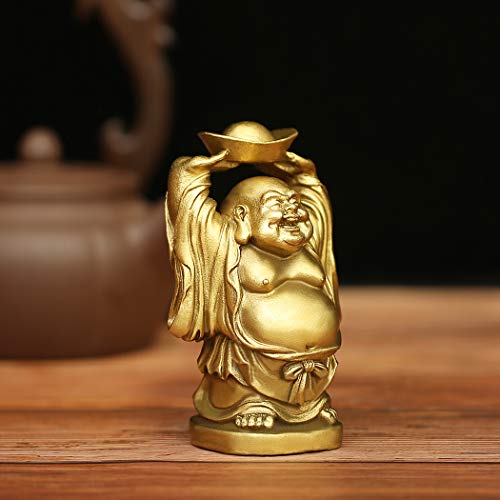 Estatua de Buda sonriente de latón Feng Shui miniatura 3