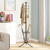 Wisdom Star Freestanding Coat Racket with Umbrella Holder, 8 Hooks Coat Tree for Entryway, Hangs Clothes, Hats, Bags, Umbrella - Black