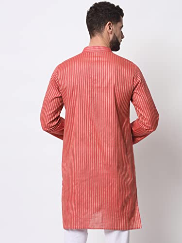 Image of Vastraa Fusion Men's Printed Kurta Pure Cotton Long Kurta, Round Collar, Full Sleeves, Button Kurta, Ethnic Wear