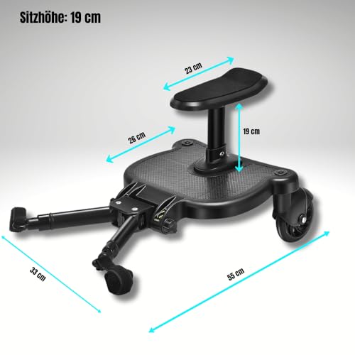 TinyPath Kinder Buggy Board - Universelles Trittbrett 19cm Sitz für alle Kinderwagen & Reisebuggys | Perfekt für Geschwisterwagen | Sicher, stabil & rutschfest | Einfache Montage | Kinderwagen-Zubehör