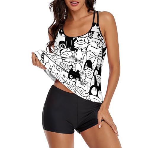 Maillot de bain tankini ensemble bikini short robe plage chat femme - 2