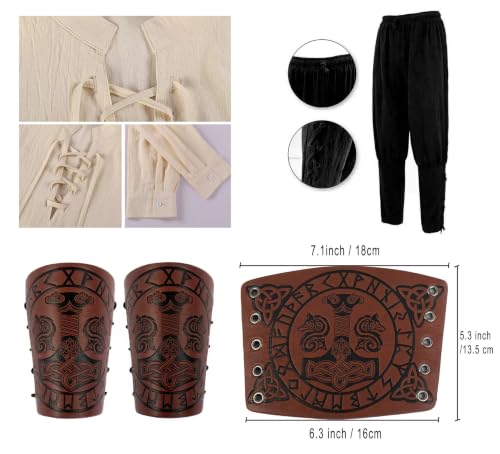 Image of 8 Pcs Medieval Costume for Boys Renaissance Viking Pirate Tunic Outfit for Kids