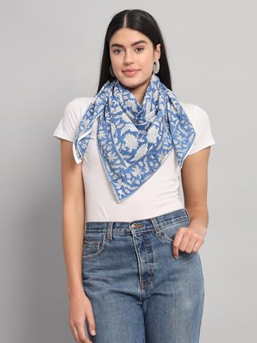 Image of Ravaiyaa - Attitude is everything Sanganer Hand Block Printed Scarves Pure Cotton Scarf Square Hijab Dupatta 40 inch X 40 inch Inch