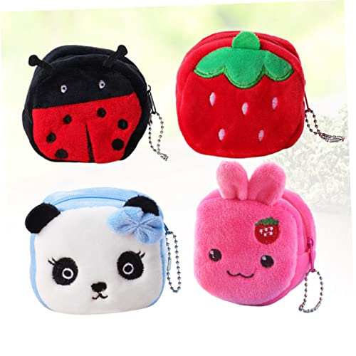 4pcs Cartoon Plush Coin Pouch Small Wallet for Rabbit Strawberry Multifunctional Change Holder Lightweight Gift4