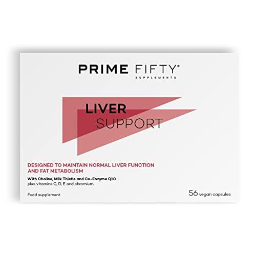 Prime Fifty Liver Support Supplements – 56 Vegan Capsules – Choline & Milk Thistle with Co-Enzyme Q10, Vitamins C, D, E & Chromium – Liver Supplements Developed for Over 50s