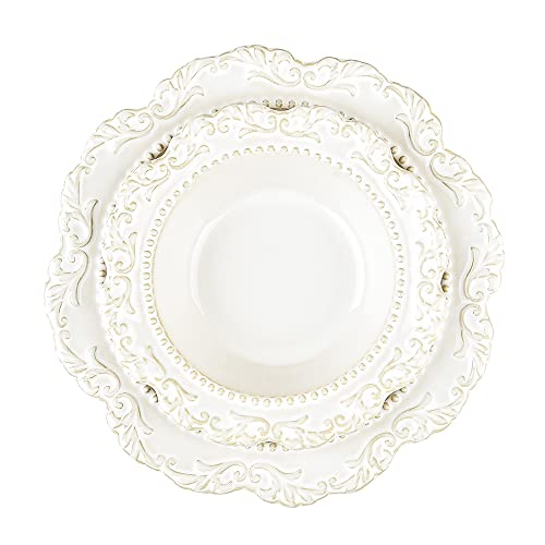 Sungmor 2Pc Ceramic Pasta Bowls Set, 8.5Oz Salad Bowl & 15Oz Soup Bowl, Beautiful Vine Emboss Porcelain Large Serving Bowl, Vintage Medieval Europe Style Wide & Shallow Big Heavy Bowls Dinnerware #TOP25