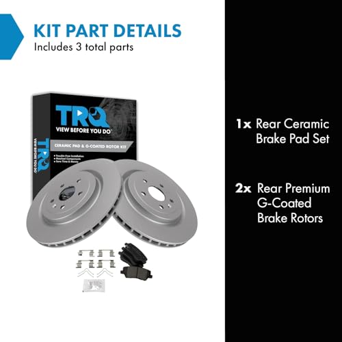 Image of TRQ Rear Brake Pad and Rotor Set Ceramic Coated Rotors Compatible with 2016-2018 Cadillac CTS