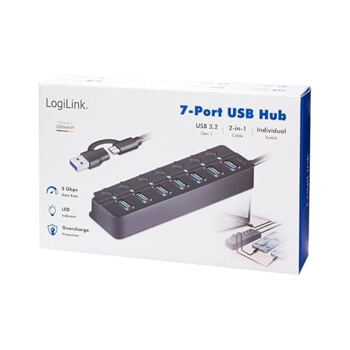 LogiLink UA0420 - Hub USB 3.2 Gen1 mt 7 porte e interruttore on/off (per porta) - Hub USB - Immagine 6