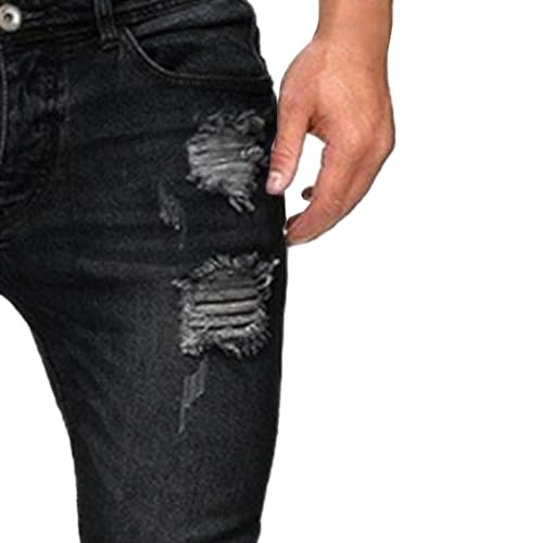 Men's Fashion Ripped Skinny Jeans Distressed Slim-fit Tapered Biker Pants Casual Stretchy Destroyed Denim Pant4