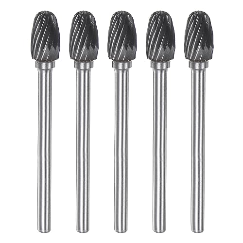 sourcing map 5uds Fresas Rotativas Carburo 1/8' (3mm) Vástago 1/4' (6mm) Cabezal Corte Sencillo Forma Ovalada Gubias para Esmeriladora Matrices Archivos Raspado para Pulido Grabado