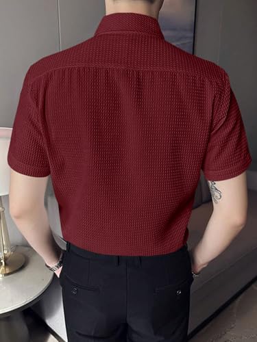 Image of GRECIILOOKS Shirt for Men | Mens Casual Shirt | Men Stylish Shirt | Men Waffle Shirt | Men's Regular Fit | Men Formal Shirt | Short Sleeve Shirt for Summer Outdoor Activities |Textured Shirts for Men