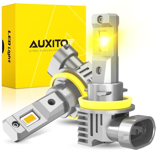 AUXITO H11 LED Yellow Fog Light Bulbs or DRL, 600% Super Brighter 3000K Amber Yellow Light, H8 H16 Fog Lights Replacement for Cars, Non-polarity, Pack of 2