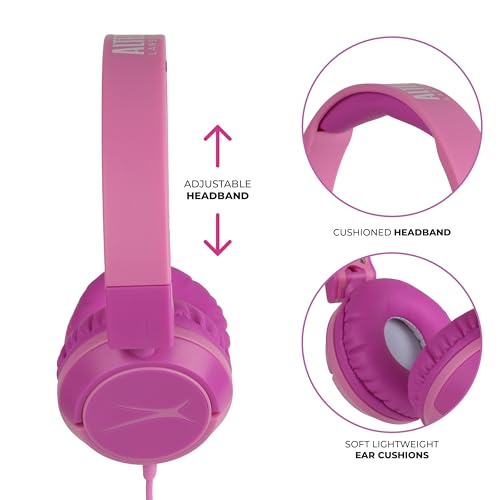 Image of Altec Lansing Kid Safe Wired Headphones, Over Ear Headphones for Kids Ages 3-5, Volume-Limiting Toddler Headphones with Mic, Compact Foldable Kids Headphones with Cord, APA Approved (Pink)
