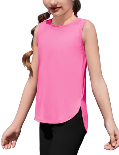 Image of Zaclotre Girls Athletic Tank Tops High-Low Hem Loose Fit Summer Top Kids Sleeveless Sport Shirts 5-14 Years