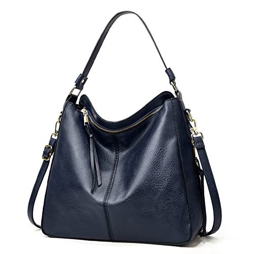 Bolsa feminina de couro PU Boston de ombro, bolsa mensageiro casual fashion (Azul)