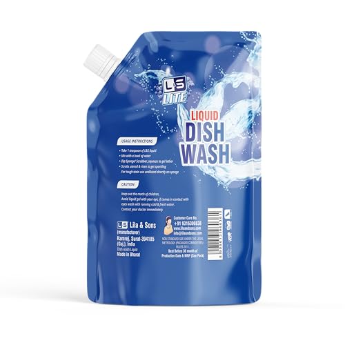 Image of L&S Lite Liquid Dish Wash | 2 kg Refill Pouch | Tough on Grease, Safe on Hands | Concentrated Dishwashing Gel for Sparkling Clean Utensils (LITEDISHWASH 2KG 01)
