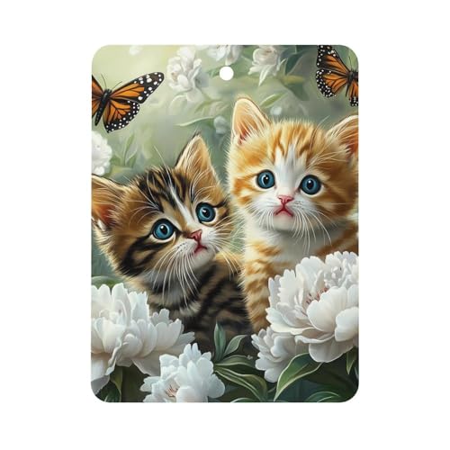 Kitten Playing Butterfly Car Air Freshener Hanging Aromatherapy Tablets for Car Accessories Square