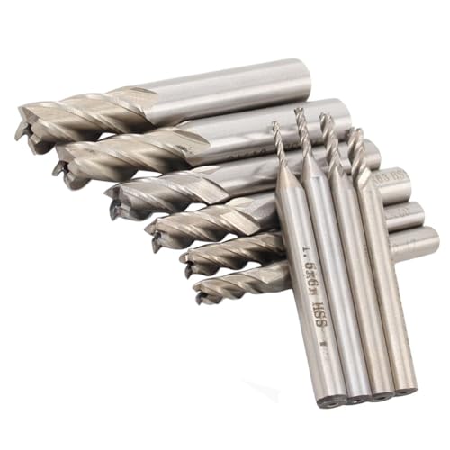 Image of ApplianPar Pack of 10 4 Flutes HSS End Mill Set CNC Straight Shank Slot Drill Bit Tool for Wood Steel Iron 1.5mm, 2mm, 3mm, 4mm, 5mm, 6mm, 7mm, 8mm, 9mm, 10mm