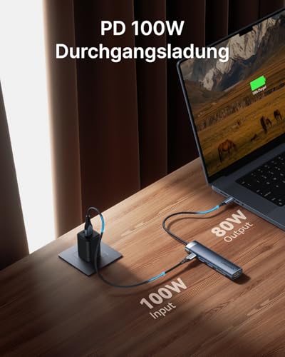 VENTION USB C Hub PD 100W, 6 in 1 Docking Station, 4K HDMI, USB A 3.0 * 2 Datenports, SD/Micro SD Kartenleser USB C Multiport Adapter, Kompatibel für MacBook Pro, Air/Dell/Lenovo/HP, Gray
