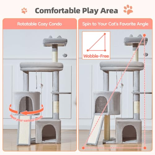 Torre para gatos interior Taoqimiao 140 cm robusta gris miniatura 4
