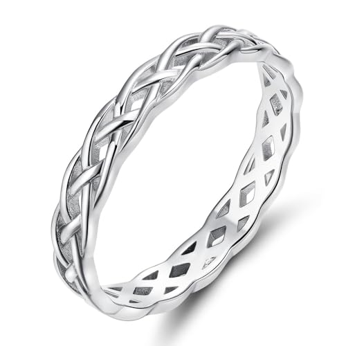 EAMTI 4MM Wedding Bands for Women Celtic Knot S925 Sterling Silver Wedding Rings Eternity Band Rings Size 3-11