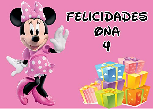 OBLEA de MINIE Mouse personalizada com nome e idade para bolo ou bolo, especial para aniversário, medida retangular de 28 x 20 cm