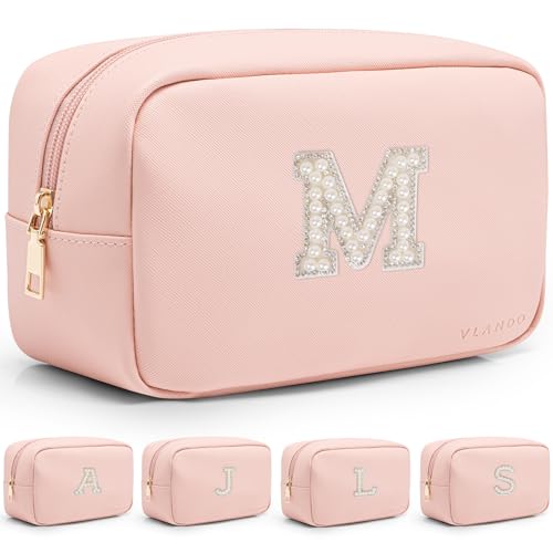 Vlando Travel Gifts for Women Cute Initial Makeup Bag Graduation Gifts for Teen Personalized Birthday Gifts Idea for Women Teacher Bridesmaid Best Fri