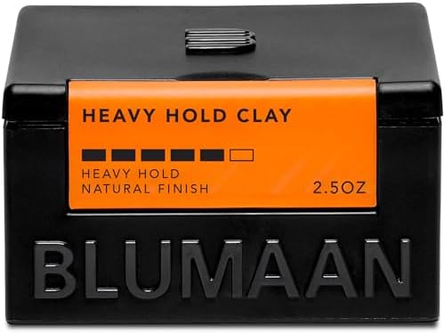 BLUMAAN Heavy Hold Clay - Men's Extra Strong Hold Hair Clay Creates Texture and Volume (2.5 oz) - Natural Matte Finish with Organic Oils - Controls Coarse,Thick, Unruly Hair